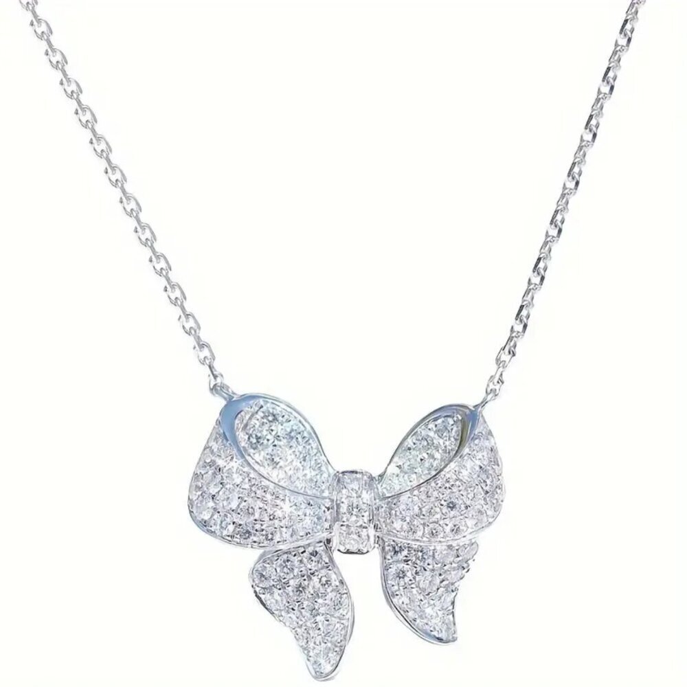 NEW Silver coquette bow necklace, trendy bow jewelry, minimalist jewelry, silver